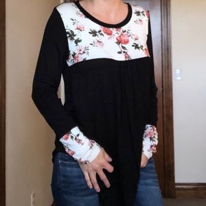 NEW Black Flowered Oversized Long Sleeve Blouse